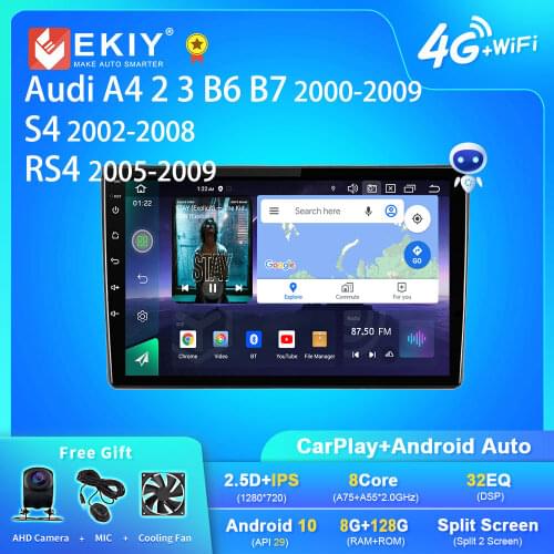 EKIY 1280*720 IPS DSP Android Car Radio For Audi A4 2 3 B6 B7 2000-2009 S4 2002-2008 RS4 2005-2009 Multimedia Player GPS no 2din