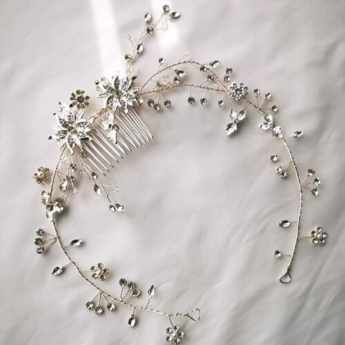 Gold Silver Color Floral Bridal Hair Vine Comb Rhinestone Wedding Crown Handmade Women Party prom Headpiece