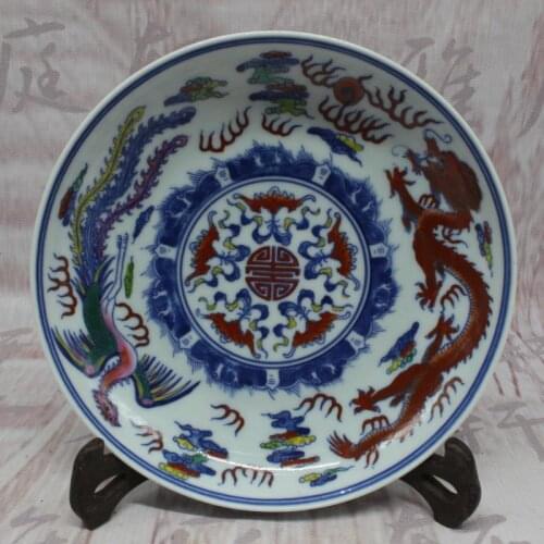 Antique QingDynasty porcelain plate,Blue and White Color Dragon plate ,Hand-painted crafts,Collection&Adornment,Free shipping