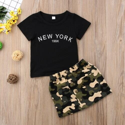 Camouflage Kids Baby Girls Clothes Set Summer Newborn Children Cotton Short Sleeve T-shirt Skirts Girl Clothing Outfits 2PCs