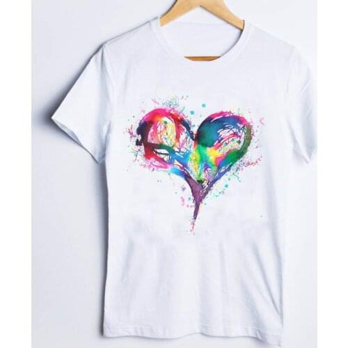 Tees for Women Fashion Love Heart Watercolor Fashion 90s Ladies Clothes Lady Tops Clothing Female T Shirt Womens T-Shirt