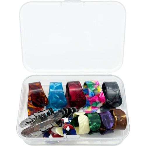 15pcs Thumb Finger Guitar Picks with Storage Box Material Celluloid Stainless Steel