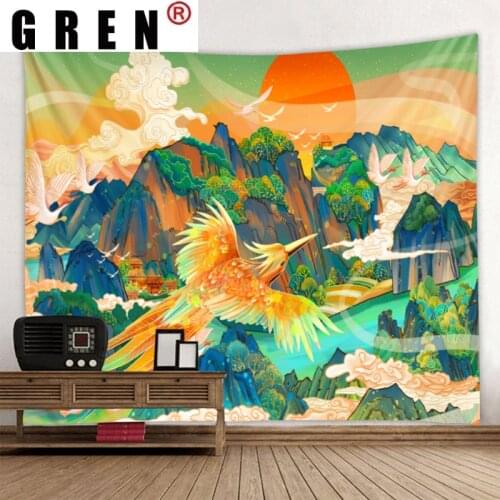GREN Art Bedroom Living Home Decor Cartoon Bamboo Landscape Tapestry Hanging Covering Rugs Background Cloth Beach Mat Blanket