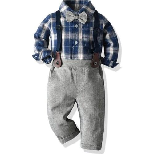 Formal Children Boy Shirt Set Plaid for Boys Fashion New Suspender Trousers Years Boy Clothes