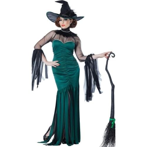 Green Strips Witch Costumes The Grand Sorceress Costume Halloween Purim Party Cosplay Fancy Dress