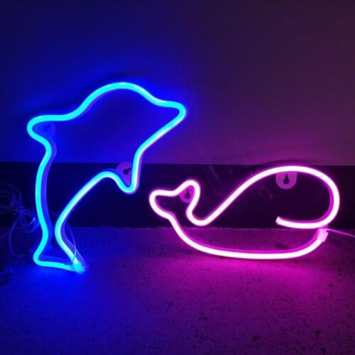 Creative Dolphin Whale LED Neon Sign Light USB/Battery Operation Holiday Night Lamp Wall Background Kids Bedroom Home Decoration