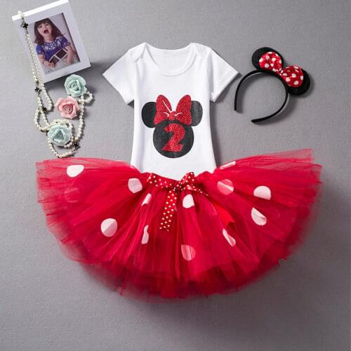 Mini Mouse Baby Girls Dress 1st Baptism Dress For Infant Girl 2 Years Old Baby Kids Clothes Polka Dots Summer Newborn Outfits
