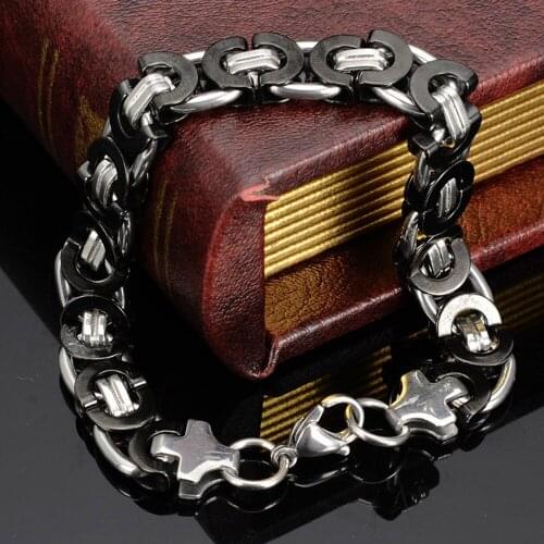 6/8/10mm Trendy Unisexs Jewelry Stainless Steel Silver Color And Black Flat Byzantine Chain Mens Womens Bracelet Bangle 7"-11"