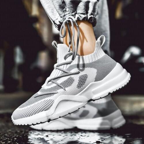 Fly Weaving Men Running Shoes Mix-color Sock Walking Sneakers 2020 Light Comfortable Men Sport Shoes 46 Men Leisure Shoes Flat