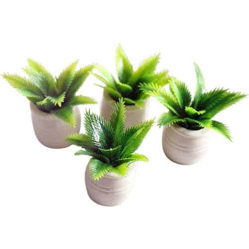 4PCS 1:12 Dollhouse Plant Pots Miniature Green Potted Miniature Ornament Set for