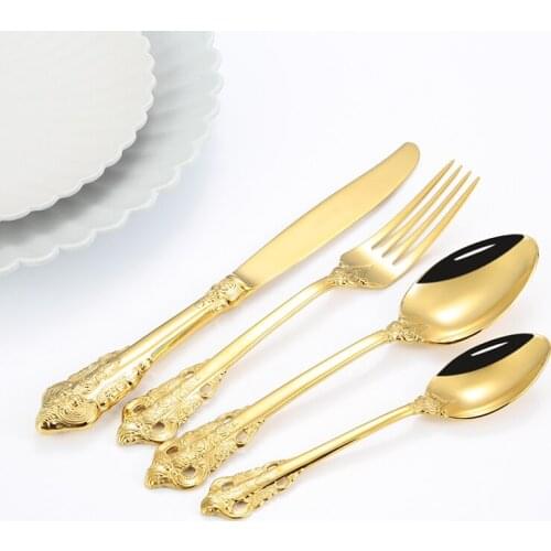Palace Tableware set Dinner set Fork Spoon Knife Teaspoon 304 Stainless Steel Living Room Dinner Plates New Year 2022 Gift Box