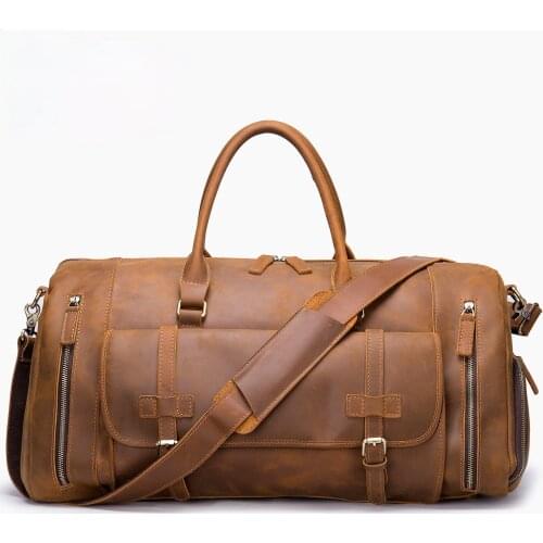 New Retro Crazy Horse Leather Mens Hand-held Travel Bag Large-capacity Suede Leather Luggage Bag Messenger Bag