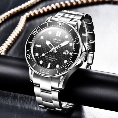 2021 New Style LIGE Mens Watch Luxury Sport Waterproof Quartz Watches For Men Fashion Stainless Steel Date Luminous Clock Male