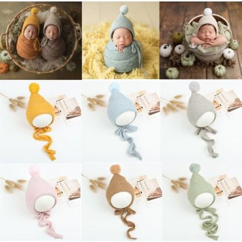 Newborn Photography Props Accessories Plush Ball Hat Cute Baby Hats Caps Infant Photo Props Studio Shooting Ear Cap Fotografia