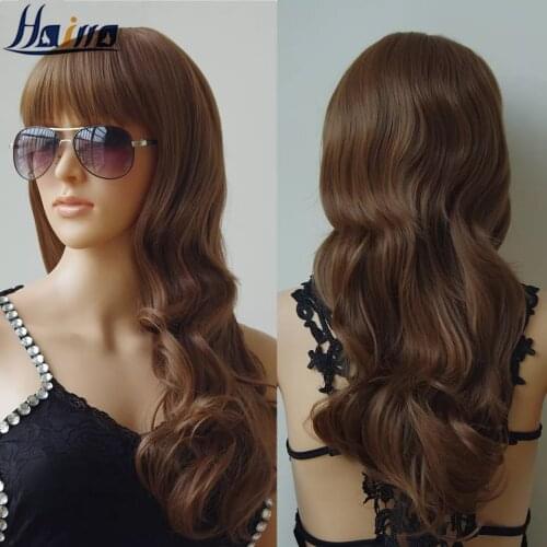 SNOILITE 19inch 48cm long body Wave Synthetic Wigs black Cosplay wig with bangs brown Red Hair wig party womens wigs