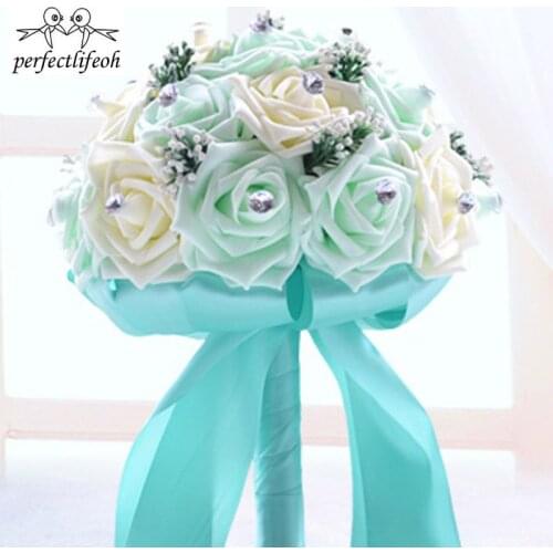 Perfectlifeoh New in stock Handmade Wedding flowers White Bridesmaid Bridal Bouquets artificial Rose Wedding Bouquet Q88
