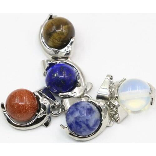 5pcs beads pendant 10mm lapis lazuli opal sandstone dalmation natural stone round dolphin shape charms pendants jewelry B34665