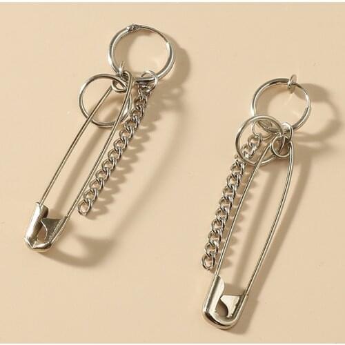 Simple Punk Earrings Metal Chain Safty Pin Earring Geometric Circular Tassel Earrings Accessories Jewelry Earring For Women Men