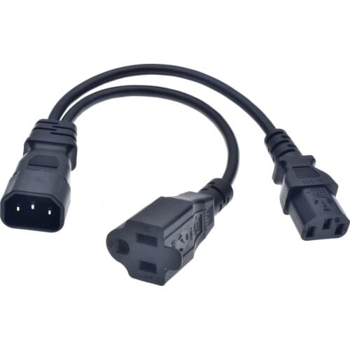 IEC 320 C14 to US Nema 5-15R + C13 Power Y Type Splitter Adapter Cable C14 to Dual Outlet Short Cord 10A 250V