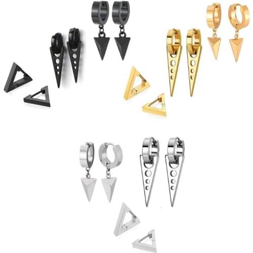 3 Pair/set Fashion Triangle Stainless Steel Personality Earrings Stud Set Punk Street Style Men Women Earring