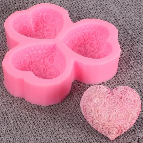Silicone Cake Mold DIY 3D 3 Cavity Heart Love Fondant Chocolate Tray Mould Mousse Handmade Soap Maker Mold Kitchen Tools Gadget
