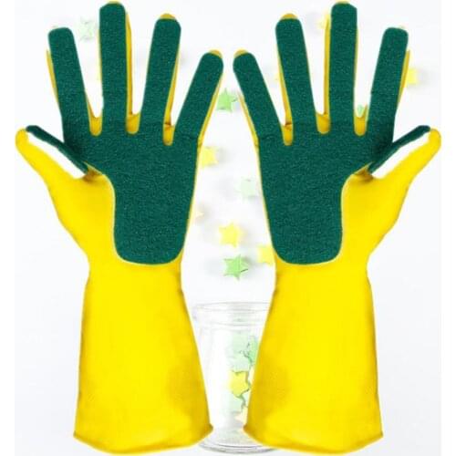 Thick Silicone Sponge Gloves Kitchen Cleaning Dishwashing, Waterproof, Heat-resistant Reusable Silicone Sponge Cleaning Gloves