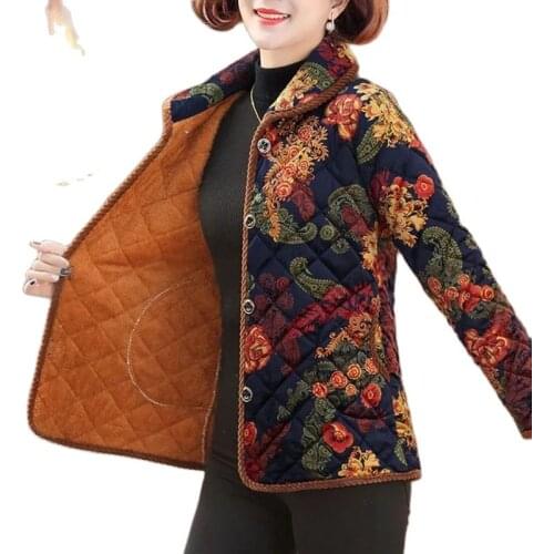 Middle-Aged Elderly Mothers Spring Autumn Thin Cotton Keep Warm Down Cotton Clothes Plus Velvet Small Padded Jacket Female Coat