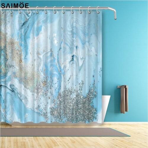 Blue Marble Texture Shower Curtain Polyester Fabric Curtain For Bathroom Waterproof Bath Decor Shower Sets