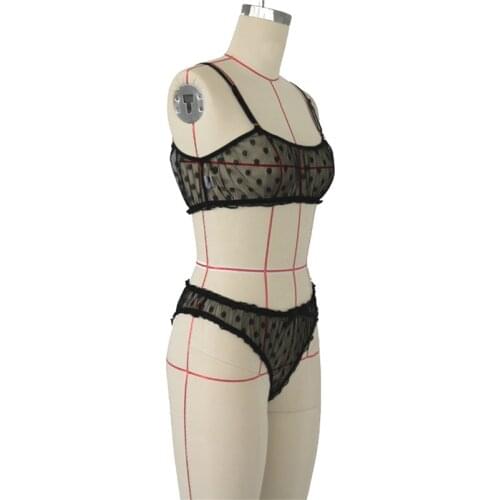 Bowknot Underpants Sleepwear Erotica Sexy Womens Clothing New Female Sexy Dot Mesh Bra Lingerie Set S-XL Erotic Costumes