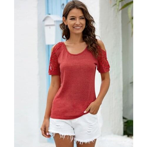 DAILOU Summer Off Shoulder T-Shirts For Women O-Neck Sexy T-shirt Short Sleeve Basic T Shirt Woman Short Hollow Out T-shirts