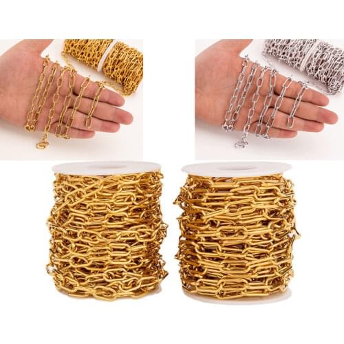 1m Stainless Steel Open Long Chain 13mm/17mm Gold Color Bulk Chains Connector Neckalce Bracelet Jewelry Making Components
