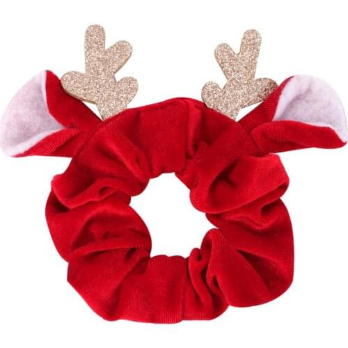1PC Christmas Scrunchies Solid Color Velvet Hair Ties Elastic Hair Bands Elk Flannel Rubber Band Girls Ponytail Hair Accessories