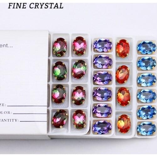 10*14mm sew on Rhinestone Tourmaline with claw , K9 Tourmaline crystal stone, 4127 BIG oval fancy stone for sewing