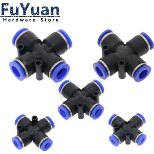 4 Way Cross Shape Equal Pneumatic Union Connector 4mm 6mm 8mm 10mm 12mm OD Hose Tube Push In 4-Port Air Splitter Gas Connector