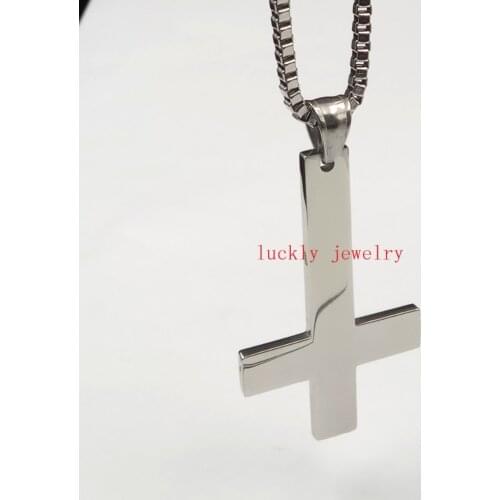 In bulk 5pcs lot Fashion High Polished Stainless steel box link chain necklace with cool cross pendant 2.4mm 24