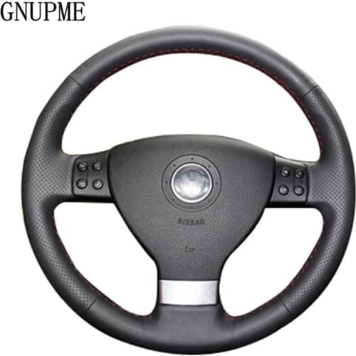 GNUPME Leather Hand-Stitched Black Car Steering Wheel Cover for Volkswagen Passat B6 Golf 5 Mk5 VW Jetta 5 Mk5 Tiguan 2007-2011