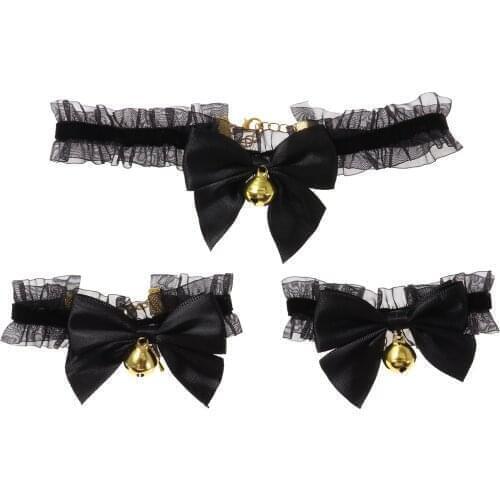 Women Adjustable Lace Collar Necklace Bowknot Bells Decor Collar Handcuffs Set Lolitas Harajuku Girl Cosplay Costume Accessories
