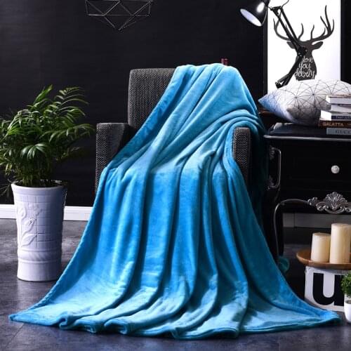 Home Textile Flannel Blanket Super Warm Soft Blankets Throw on Sofa/Bed/Plane Travel Patchwork Solid Bedspread Winter Sky Blue