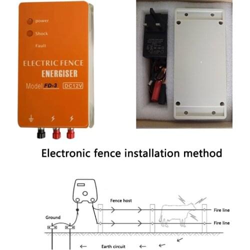 3km Electric Fence Energizer Charger FD-3 High Voltage Pulse Controller Animal Poultry Farm Electric Fencing Chicken Dog Fence