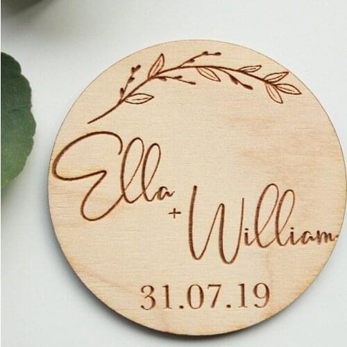 Personalised Simple Flower Wooden Save the Date, Minimalist Wedding Save the Date Magnet, wedding favors gifts