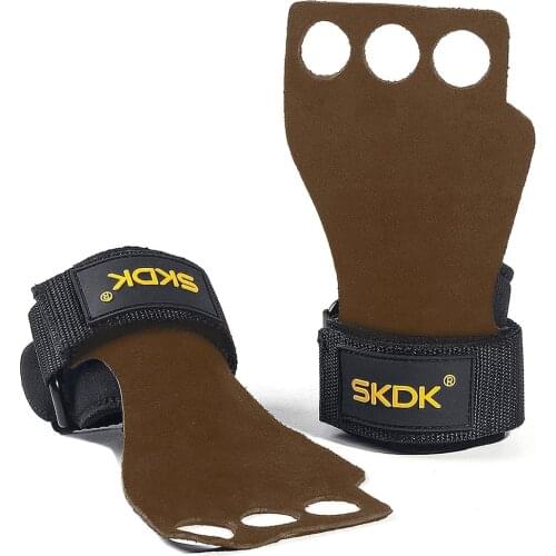 Leather Gymnastics Hand Grips 3 Hole Crossfit Gloves with Neoprene Wrist Support for Weight Lifting Kettlebells Pull Ups Workout