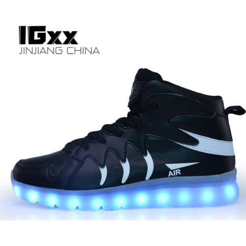 IGxx High Top LED Shoes Light Up For Men LED Sneakers USB Recharging Shoes Women Glowing Luminous Flashing Shoes LED Kids