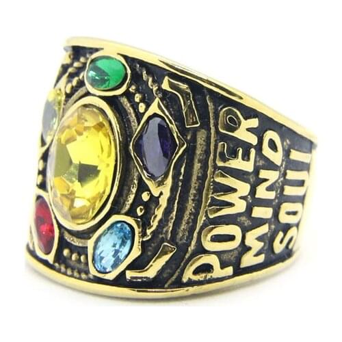 Cool Golden Stone Ring 316L Stainless Steel Women Mens Power Mind Soul Ring
