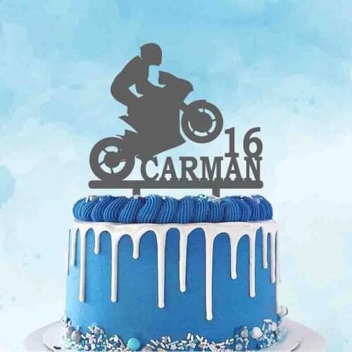 Motorcycle Cake Topper，Man Motocross Silhouette Custom Name Age Motorcycle，Personalised Cake Topper,Motorcycle Birthday Party