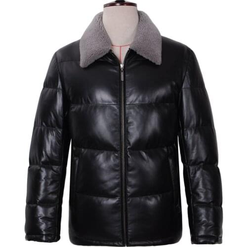 Genuine Leather Jacket Men Real Sheepskin Leather Coat With Wool Fur Collar Winter Warm Thick 13-H04B# MF405