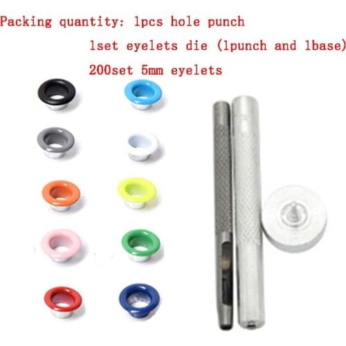 200set 5MM Metal color eyelets and Eyelet Punch Die Tool Set for Leather Craft Clothing Grommet Banner manual accessories