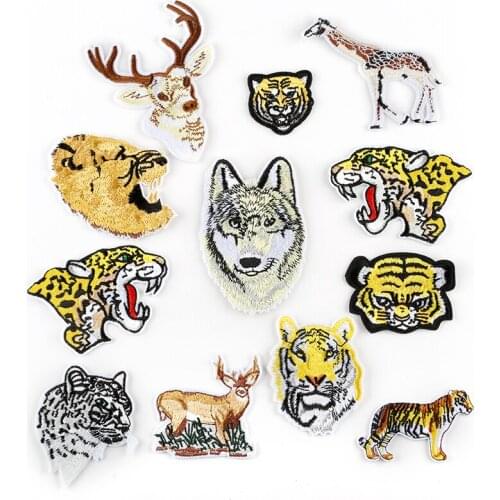 DIY clothing sewing supplies patch Boy shirts Trousers Holes Embroidery Tiger Leopard Lion Wolf Iron-on Paste Patches