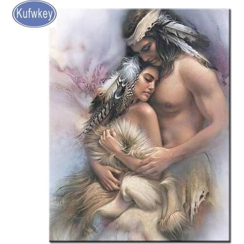 New Patchwork Diamond Embroidery Indian Couple Mosaic Picture Diamond Painting Wolf Rhinestone Pasted Painting Cross Stitch Kits