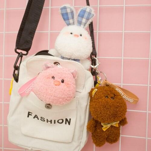 New Style 13cm Kawaii Bear & Rabbit & Cat Plush Pendant Toys Plush Keychain Dolls Stuffed Soft Dolls for Bag Cup Decorative Gift
