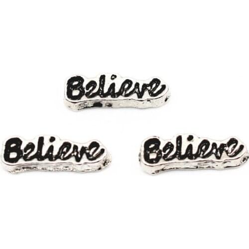 Wholesale 10pcs/lot Metal Silver Letter Believe Floating Charms For Living Glass Floating Lockets Bracelet Necklace DIY Jewelry